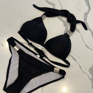Black bikini with Silver tone accents Small